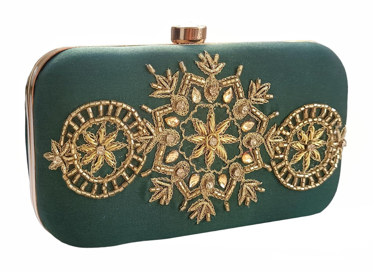 DUCHESS Women Green Hand Embroidered Clutch Purse 