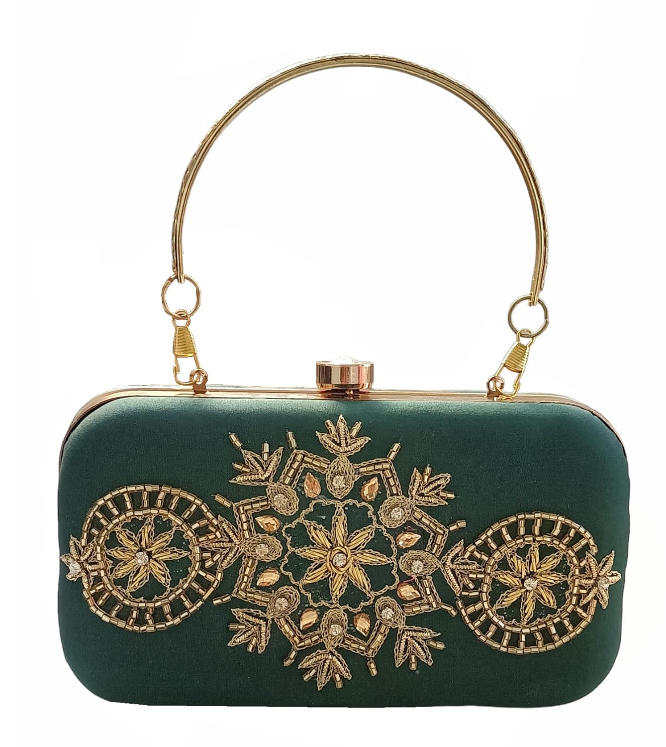 DUCHESS Women Green Hand Embroidered Clutch Purse 