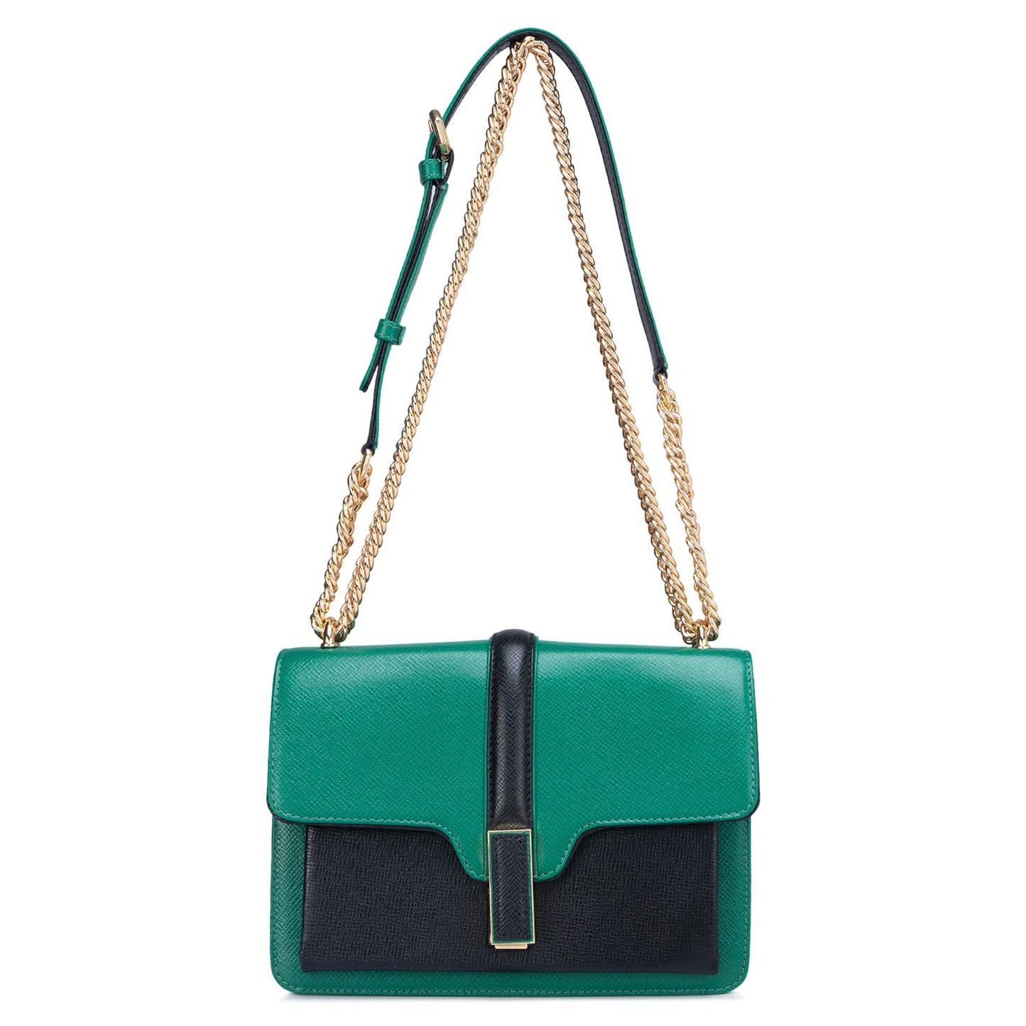 Da Milano Genuine Leather Green & Black Sling Bag (LB-00824) 