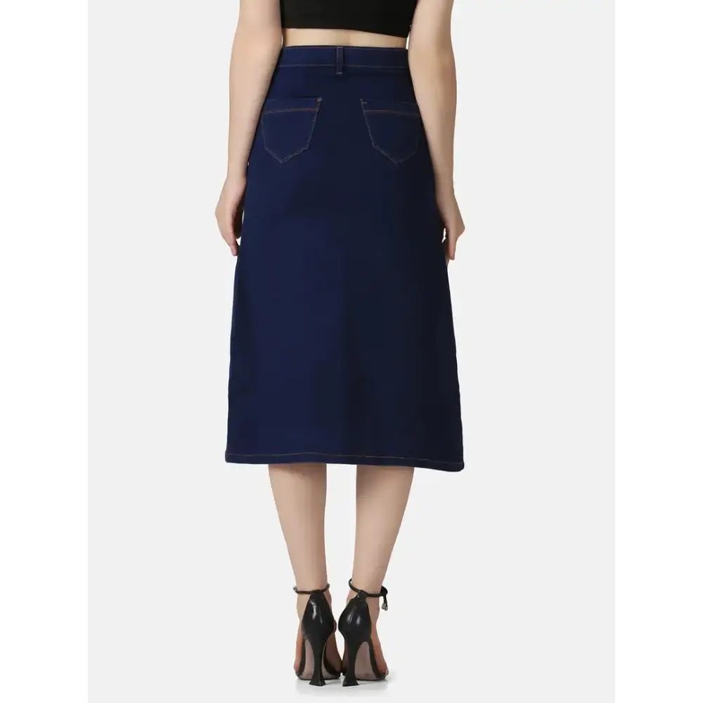 Dark Blue A-Line Below Knee Women Denim Skirt 