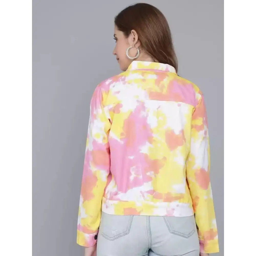 Darzi Women's Cotton Blend Tie Dye Cropped Jacket 