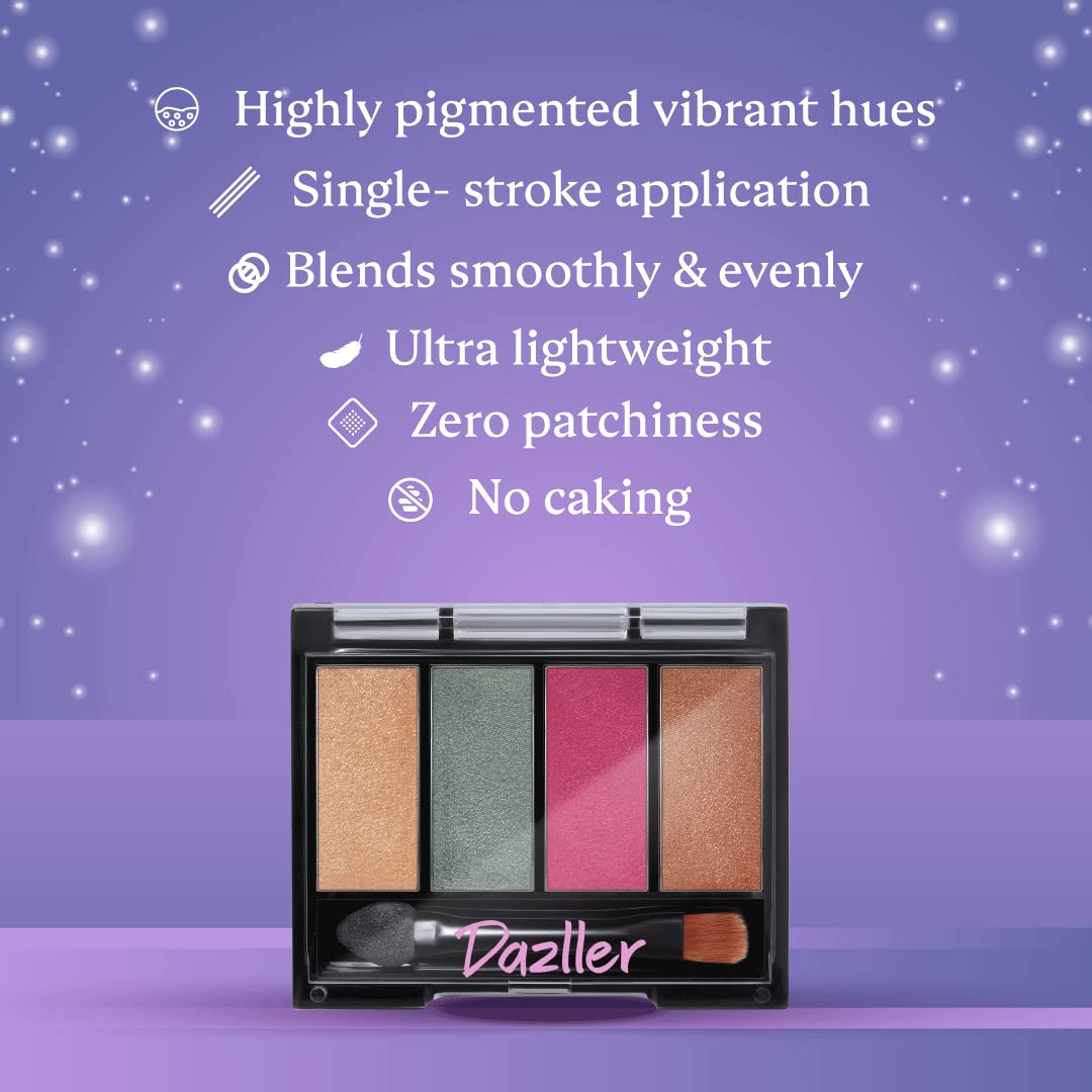 Dazller Eyeshadow 4-in1 Palette, 4g, D4-ES5-Foresto, Ultra Lightweight, Velvety, Even Blending, Rich Pigments, Vibrant Hues, No caking, Zero Patchiness, Vegan & Cruelty-free 
