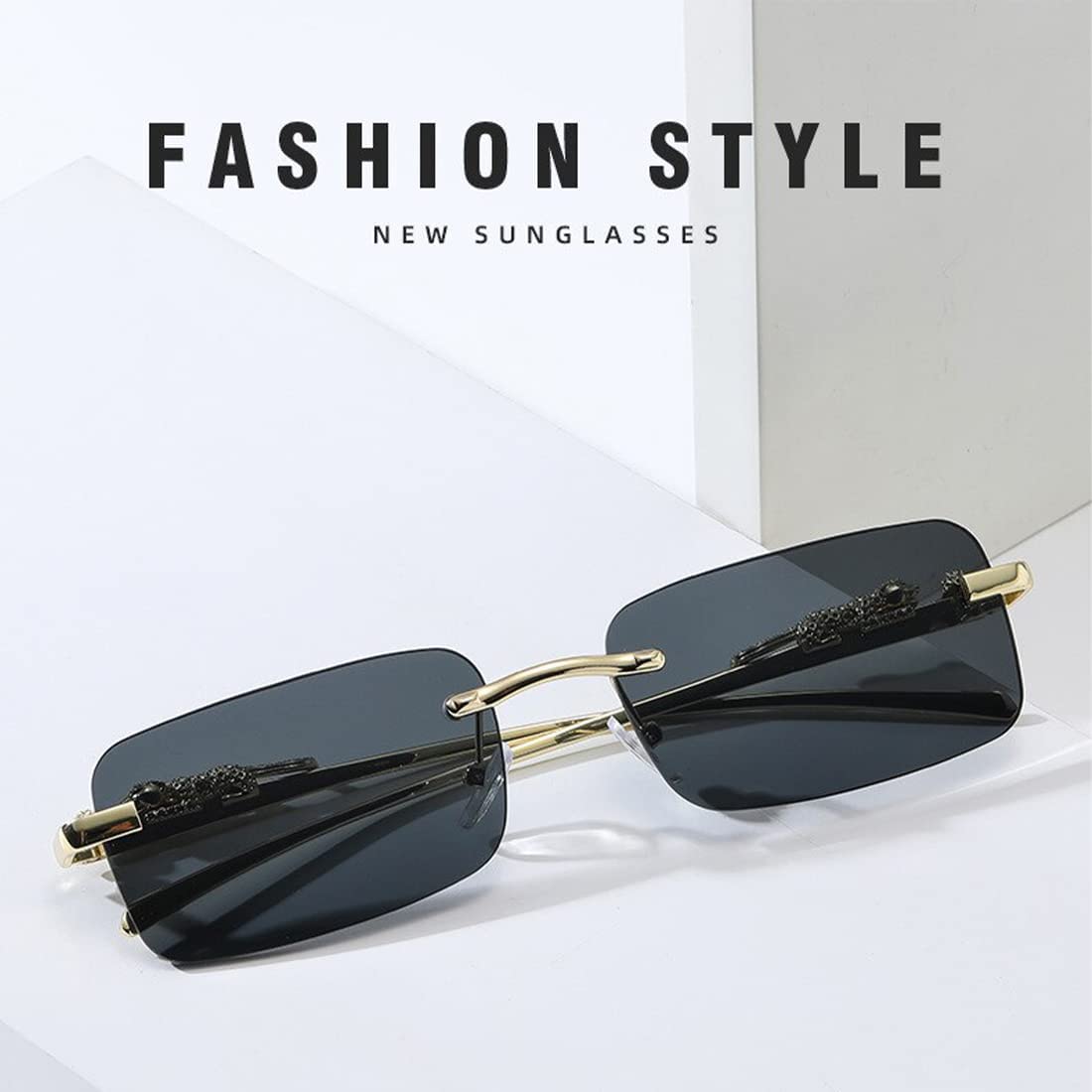 Black Tint Rimless Sunglasses - The Canarsie - Black Gold – Rasa Sunglasses