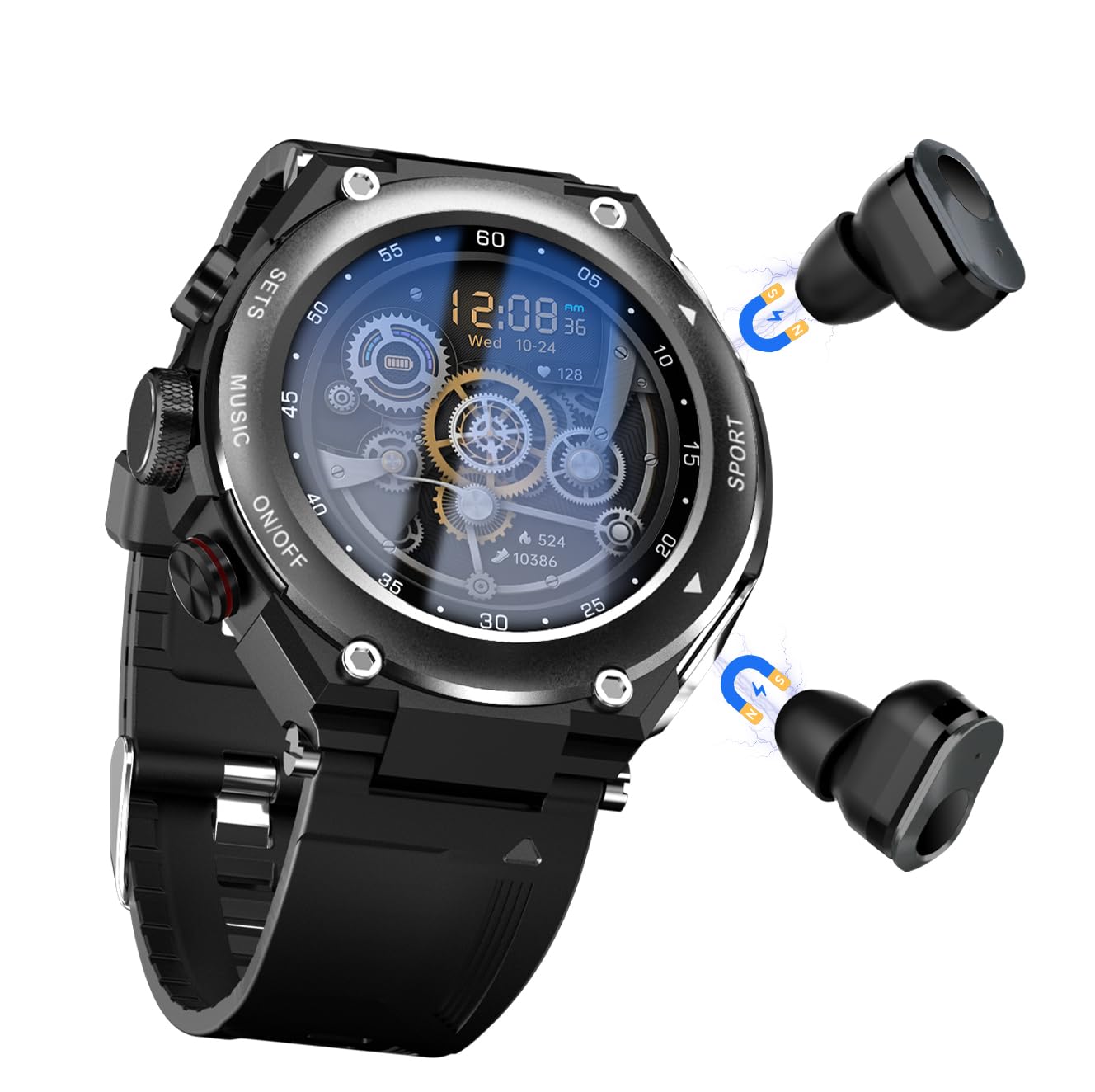 Desong Smart Watch with Earbuds 3 in 1 Round Fitness Tracker 1.28inch Smartwatch for Men Answer/Make Call Speaker Recording Sleep Monitor Sports Smart Watch Long Time Standby SaumyasStore