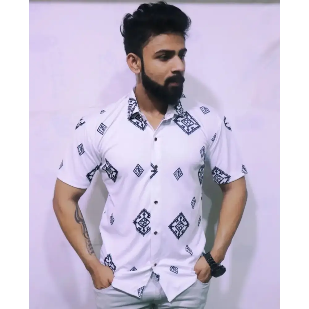 Digital Print Lycra Half Sleeve Multi Designs Shirt for Men 