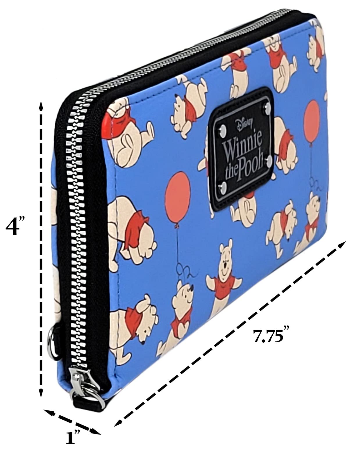 Disney Wallet Wristlet Mickey Minnie Mouse Winnie Pooh Zip Clutch Faux Leather, Winnie the Pooh Blue 