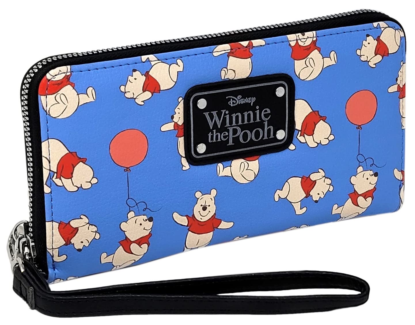 Disney Wallet Wristlet Mickey Minnie Mouse Winnie Pooh Zip Clutch Faux Leather, Winnie the Pooh Blue 