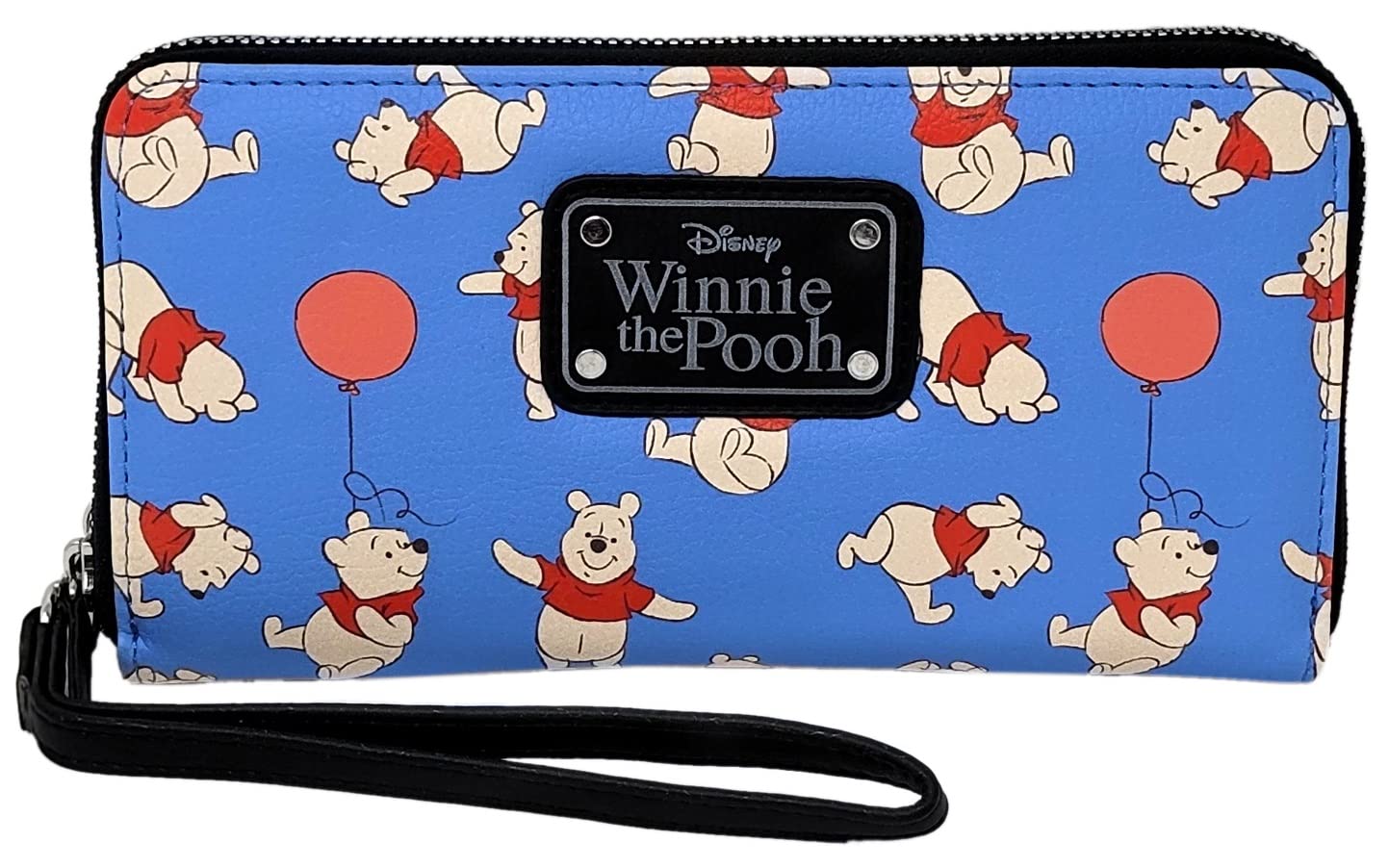 Disney Wallet Wristlet Mickey Minnie Mouse Winnie Pooh Zip Clutch Faux Leather, Winnie the Pooh Blue 