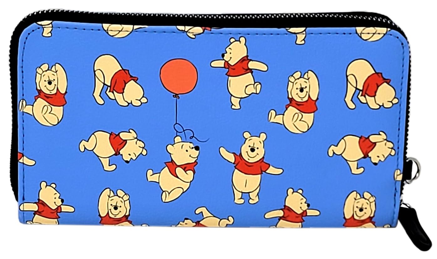 Disney Wallet Wristlet Mickey Minnie Mouse Winnie Pooh Zip Clutch Faux Leather, Winnie the Pooh Blue 