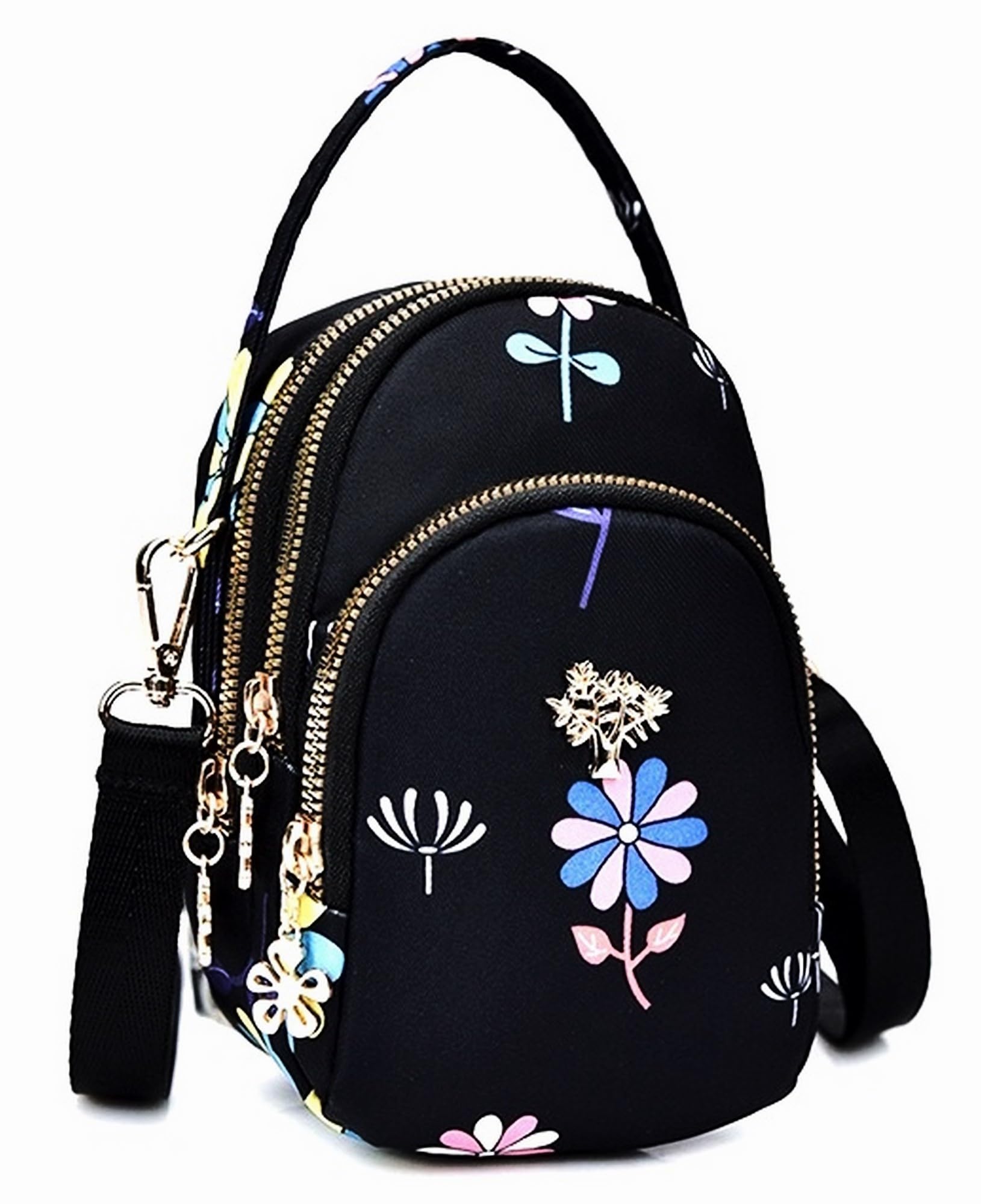 Diva Dale Stylish Trendy Tree Logo Spacious Crossbody Sling Bag For Women And Girls (Black flower) 