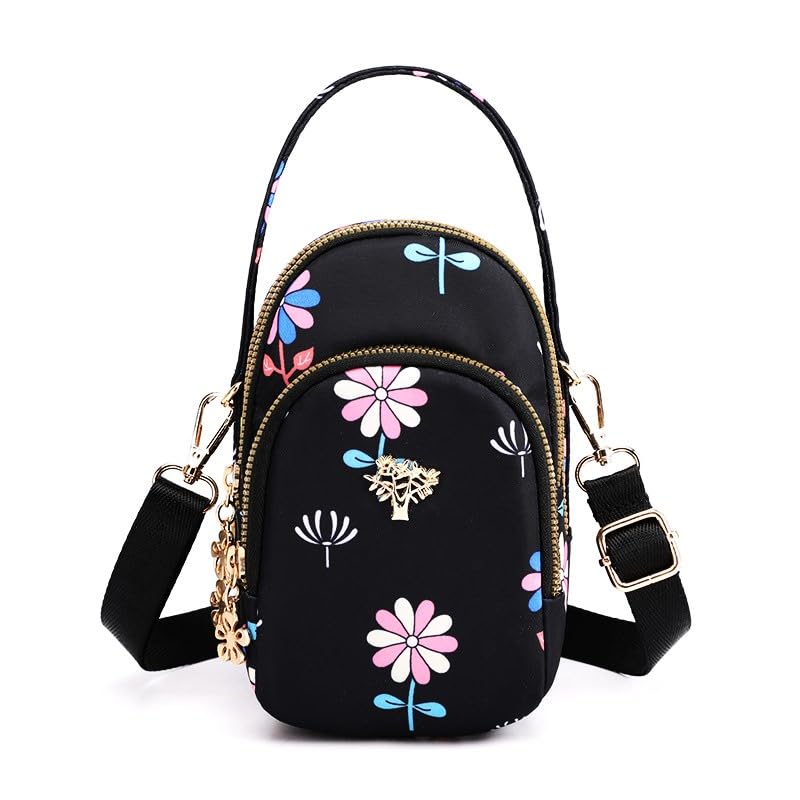 Diva Dale Stylish Trendy Tree Logo Spacious Crossbody Sling Bag For Women And Girls (Black flower) 