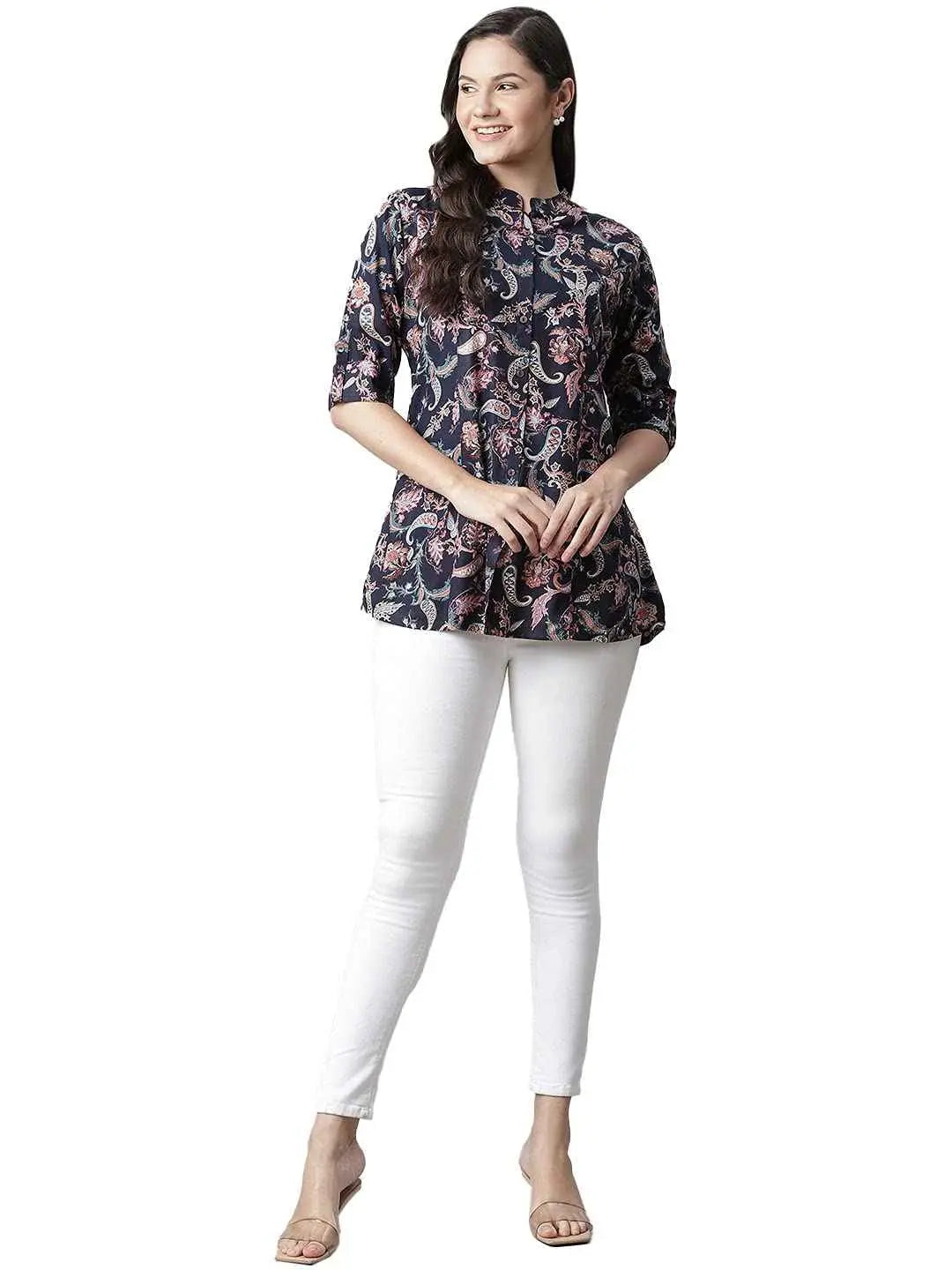 Divena Blue Printed Rayon Top SaumyasStore