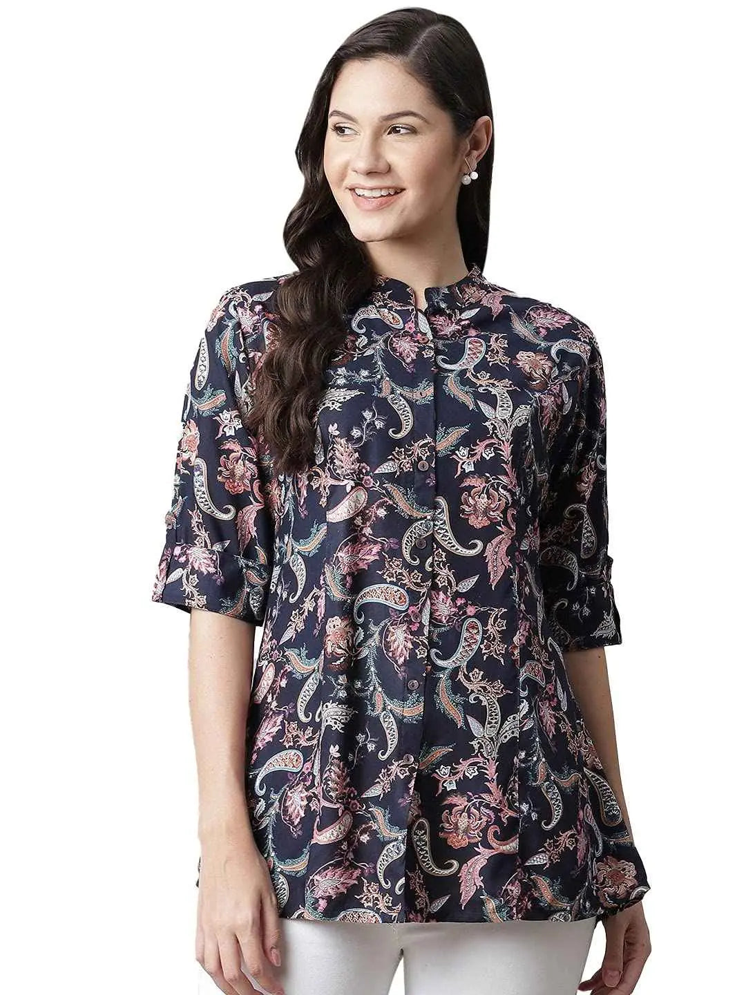 Divena Blue Printed Rayon Top SaumyasStore