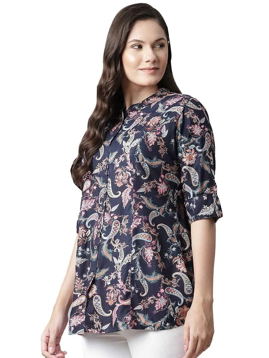 Divena Blue Printed Rayon Top SaumyasStore