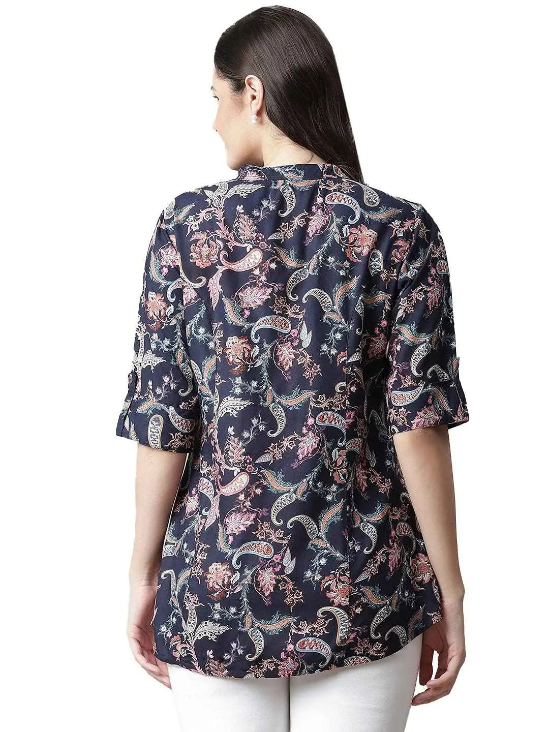 Divena Blue Printed Rayon Top SaumyasStore