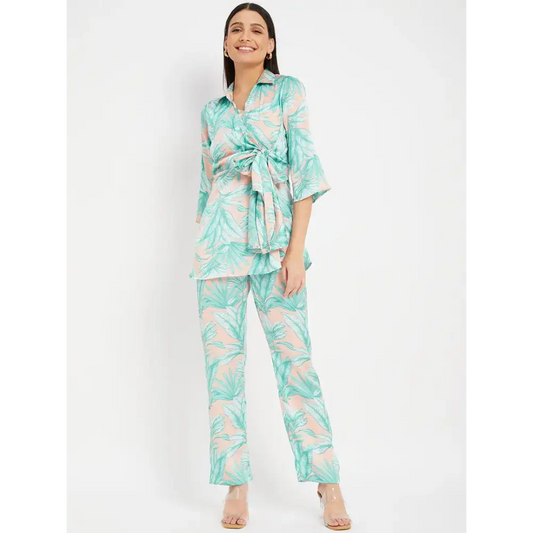Drape and Dazzle Multicolor Floral Printed Co-ord Set with Stylish Tie Knot on Front | Party Wear Co-ord Set for Women 