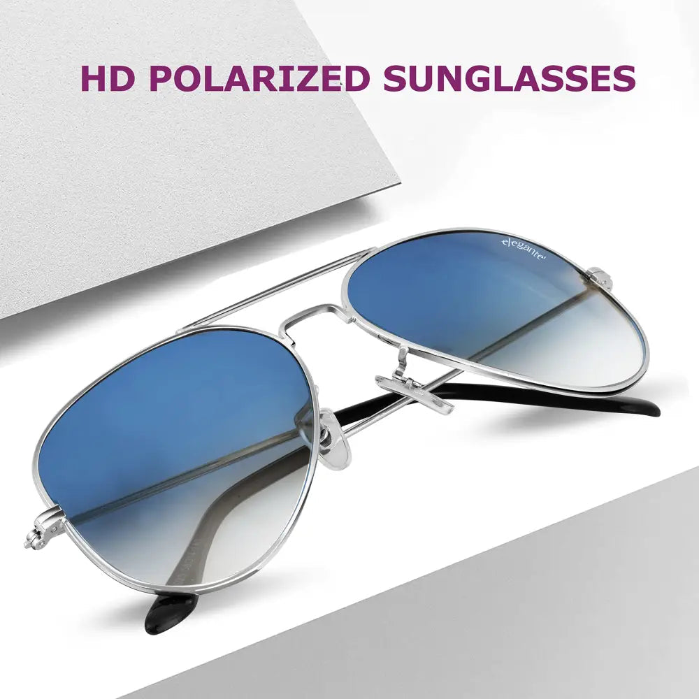 ELEGANTE Classic HD Polarized Aviator Sunglasses for Men & Women, 100% UV Protected, Lightweight Copper Frame (Blue Gradient) 