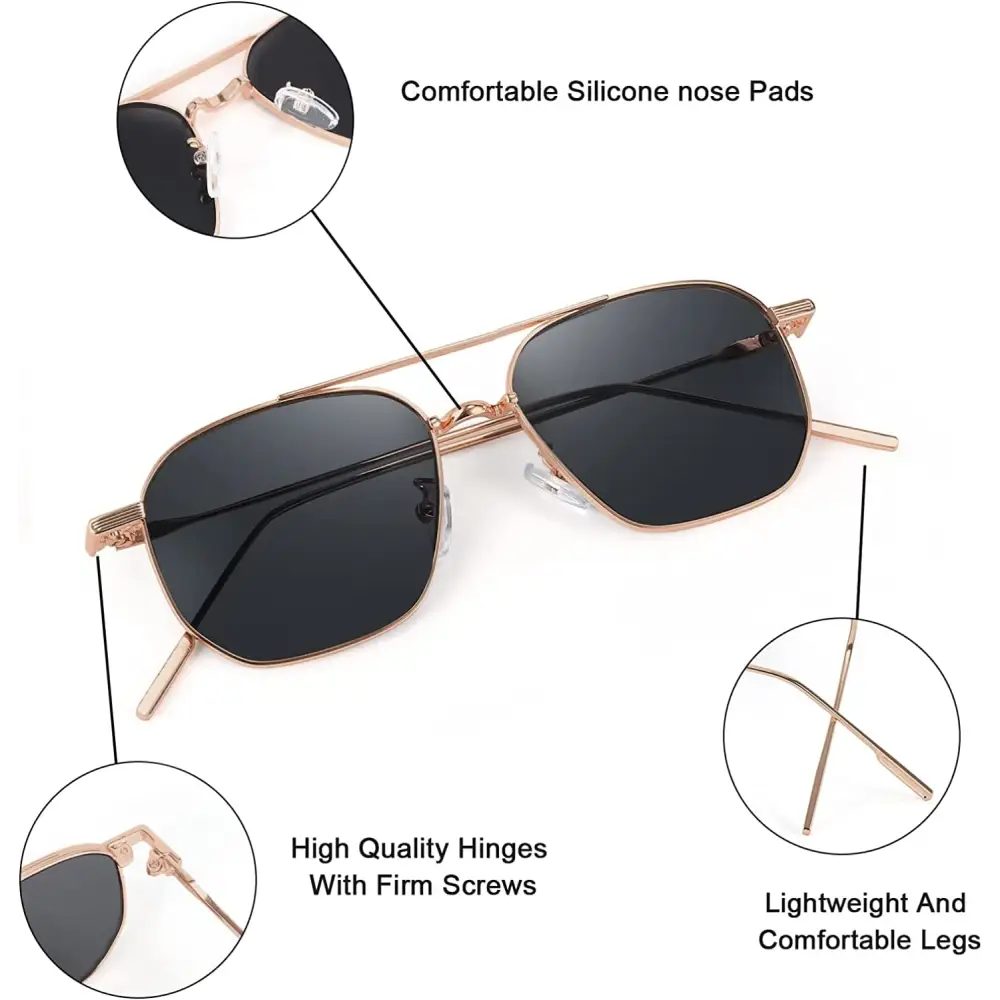 ELEGANTE UV Protected Classic Stainless Steel Full Metal Body Square Sunglasses for Men & Women (C2 - GOLD BLACK) - Pack of 1 