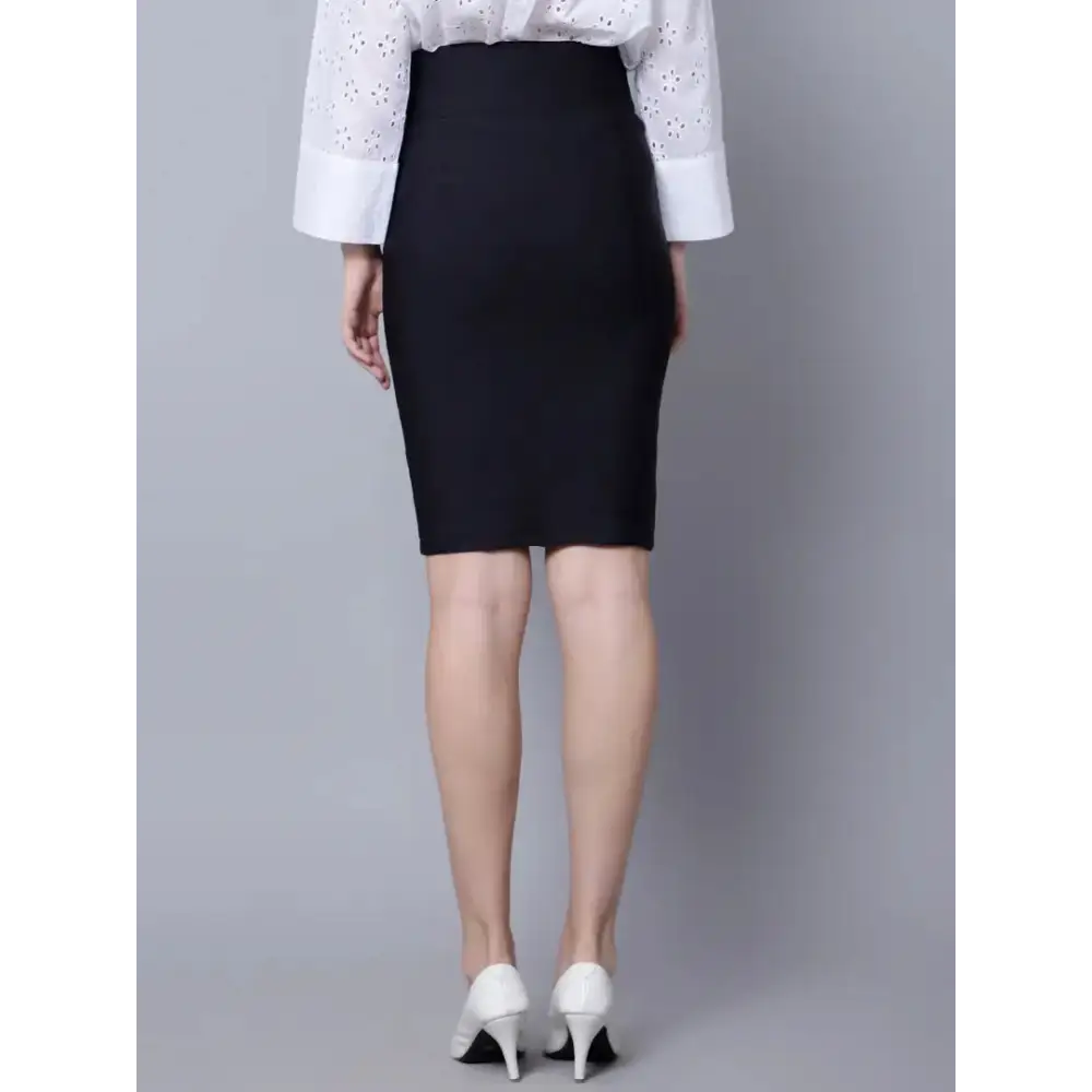 Elegant Black Satin Silk Solid Skirt For Women 