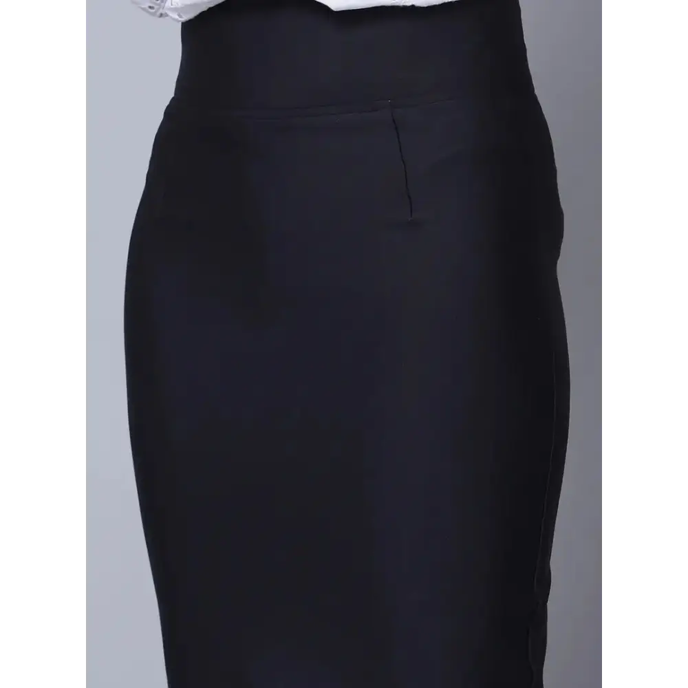 Elegant Black Satin Silk Solid Skirt For Women 