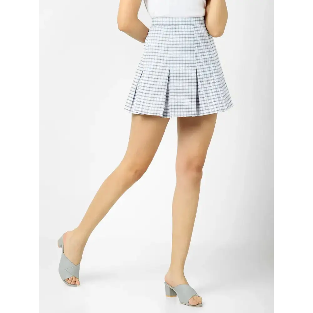 Elegant Blue Cotton Checked Skirts For Women 