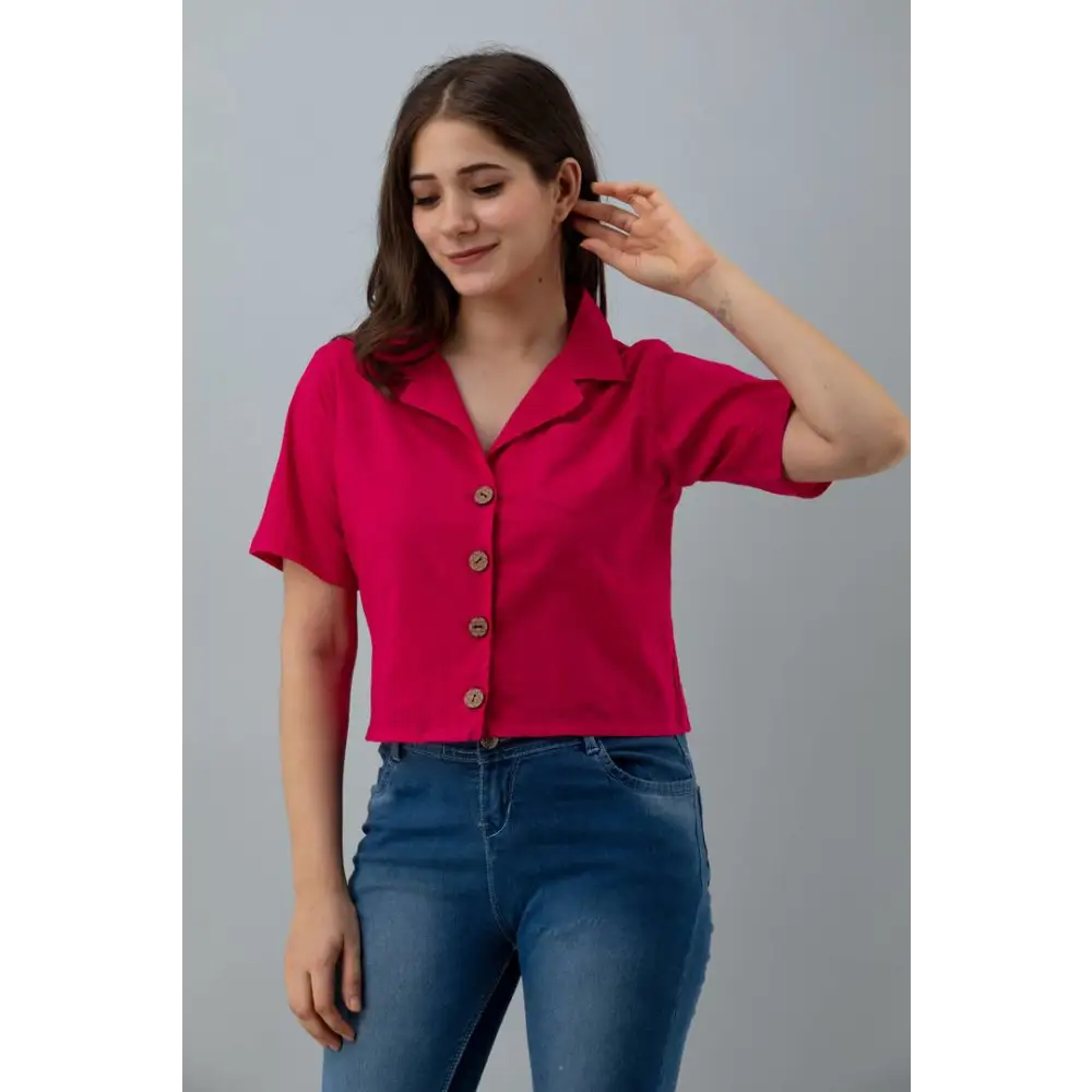 Elegant Cotton Western Wear Crop Top For Women (Red) 