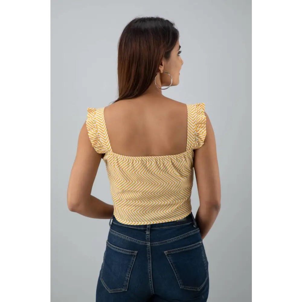 Elegant Cotton Zig Zag Western Wear Crop Top For Women (Yellow) 