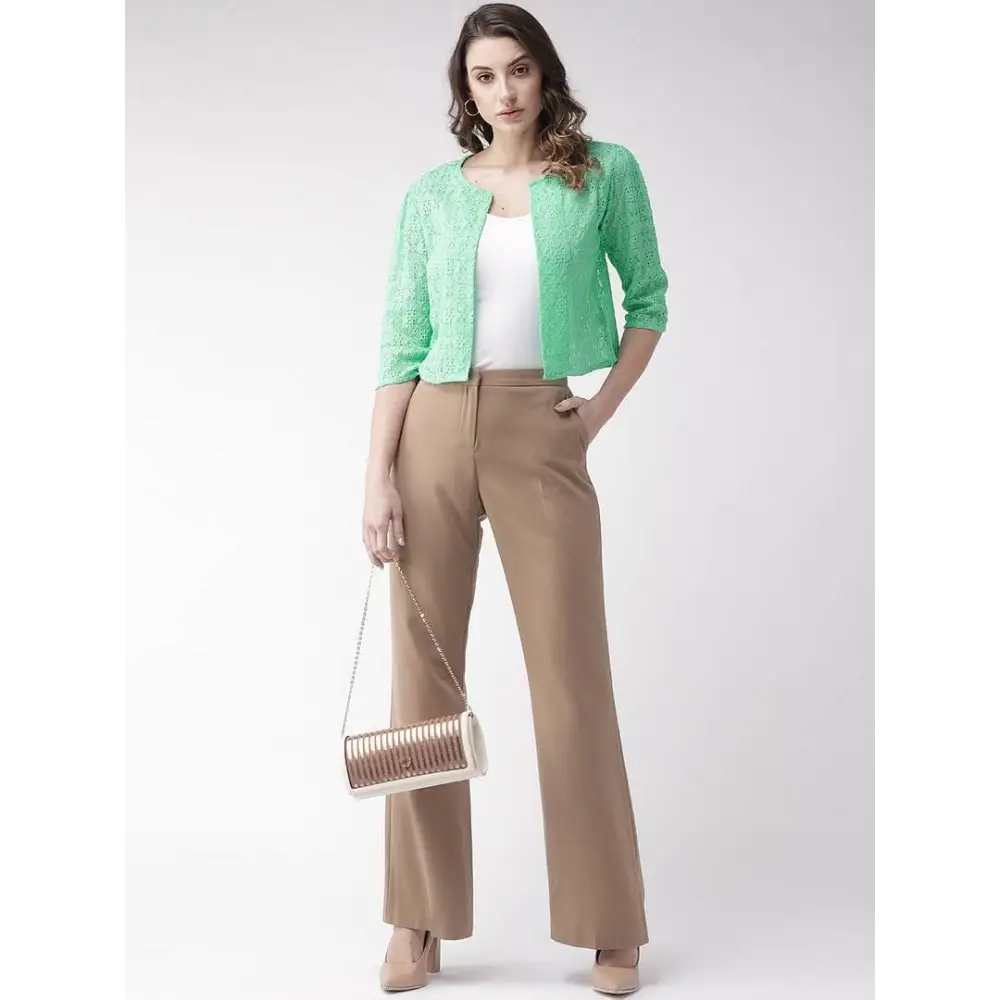 Elegant Green Cotton Self Design Straight Shrugs For Women 
