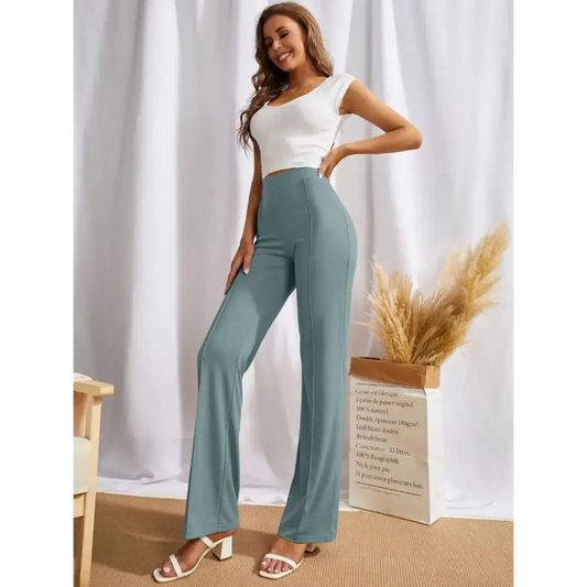 Elegant Green Cotton Solid Trousers For Women 