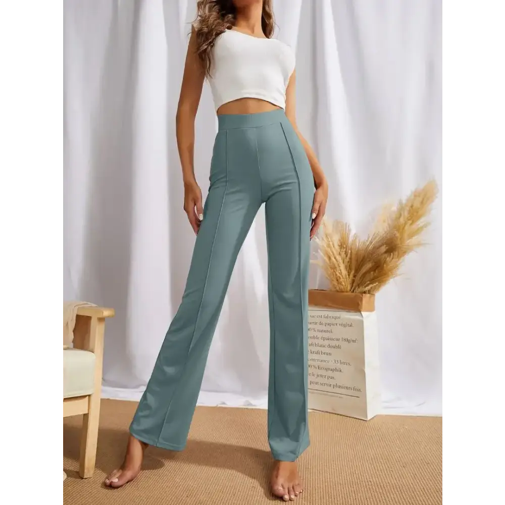 Elegant Green Cotton Solid Trousers For Women 