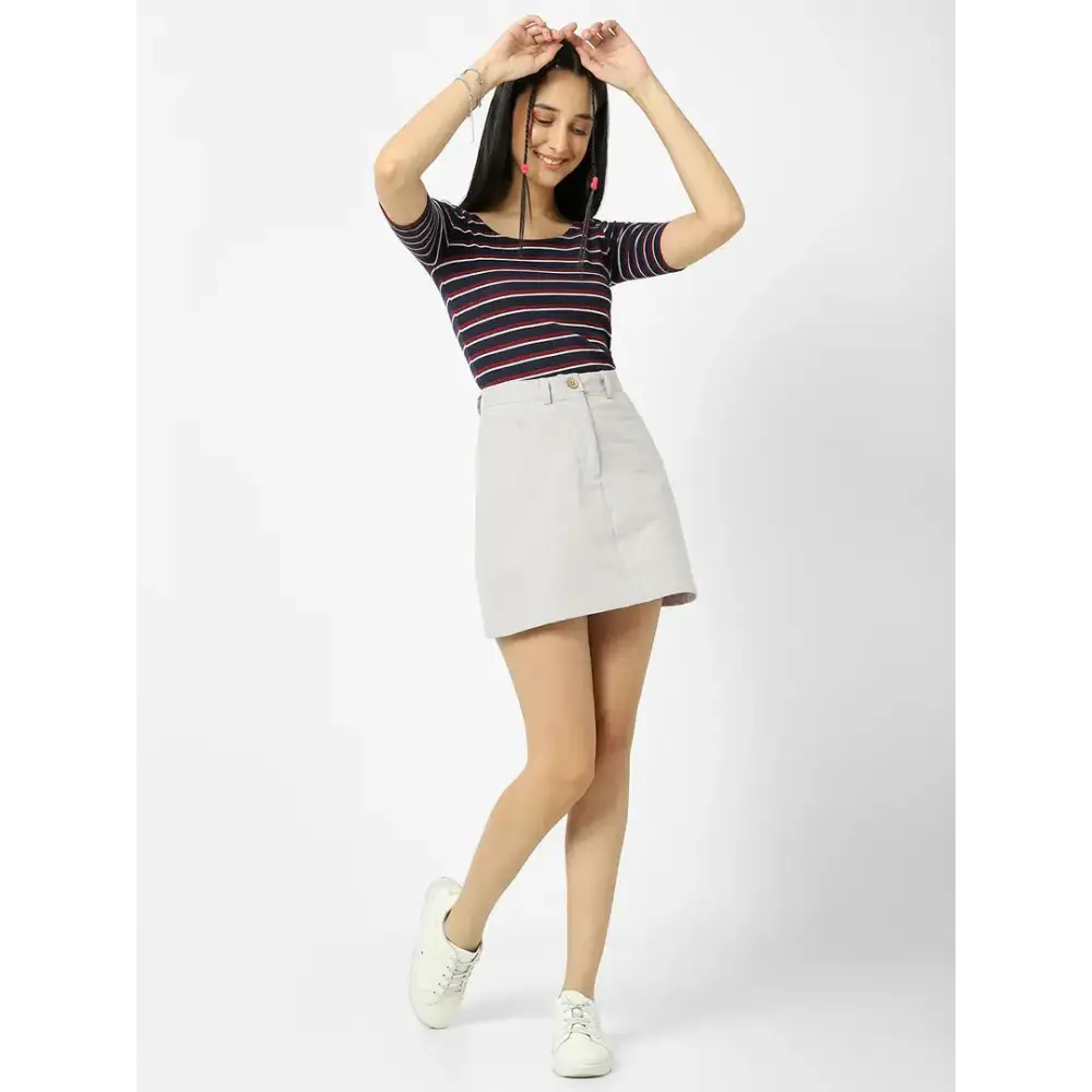 Elegant Grey Cotton Solid Skirts For Women 
