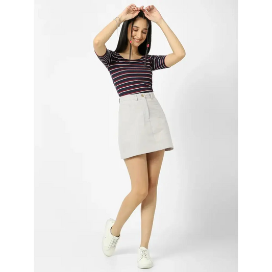 Elegant Grey Cotton Solid Skirts For Women 