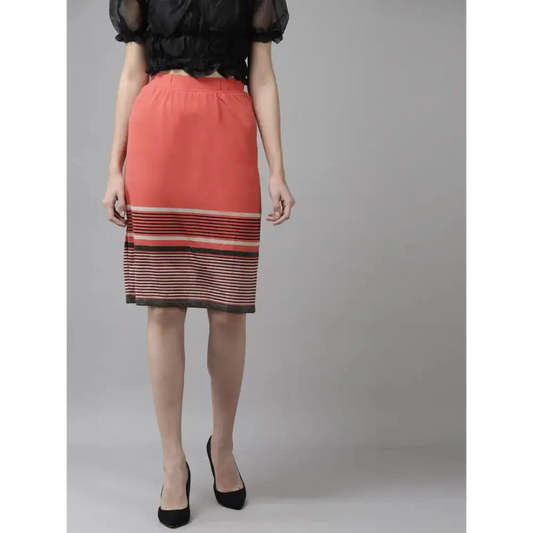 Elegant Knee Length Cotton Blend Gajri Stripe Skirt For Women 