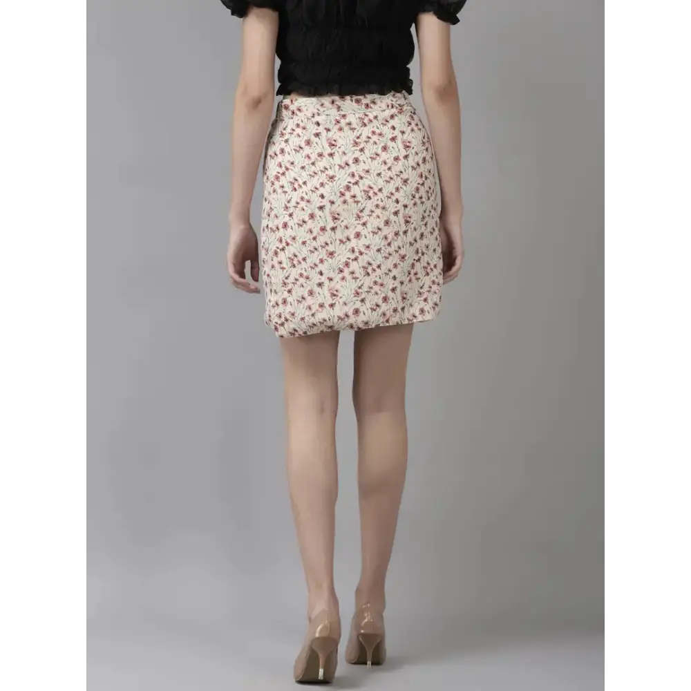 Elegant Mini Length Cotton Fawn Printed Skirt For Women 