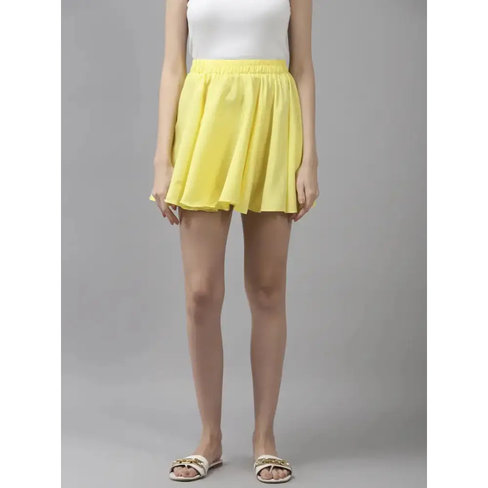 Elegant Mini Length Polyester Yellow Solid Skirt For Women 