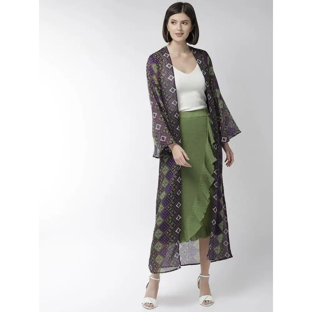 Elegant Multicoloured Polyester Printed Straight Shrugs For Women 