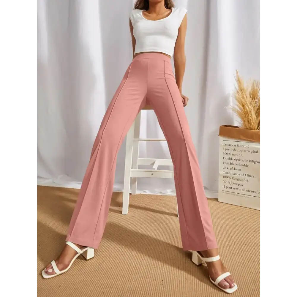 Elegant Peach Cotton Solid Trousers For Women 