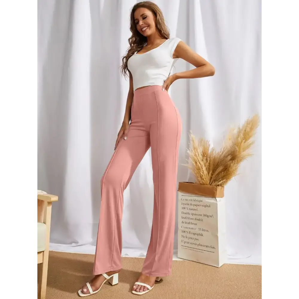 Elegant Peach Cotton Solid Trousers For Women 