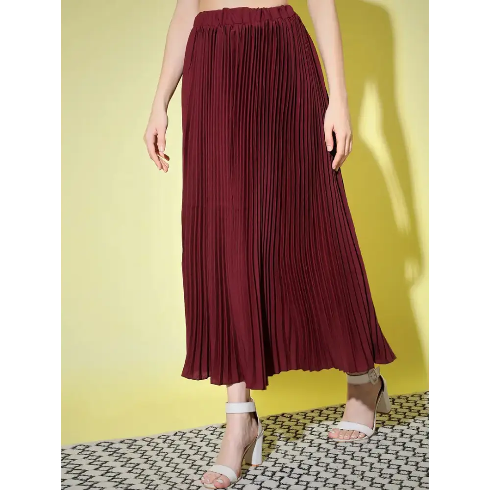 Elegant Red Crepe Solid Skirts For Women 