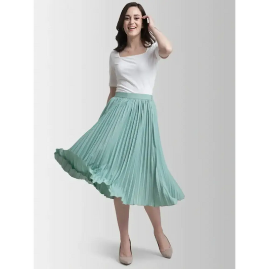Elegant Turquoise Crepe Solid Skirts For Women And Girls 