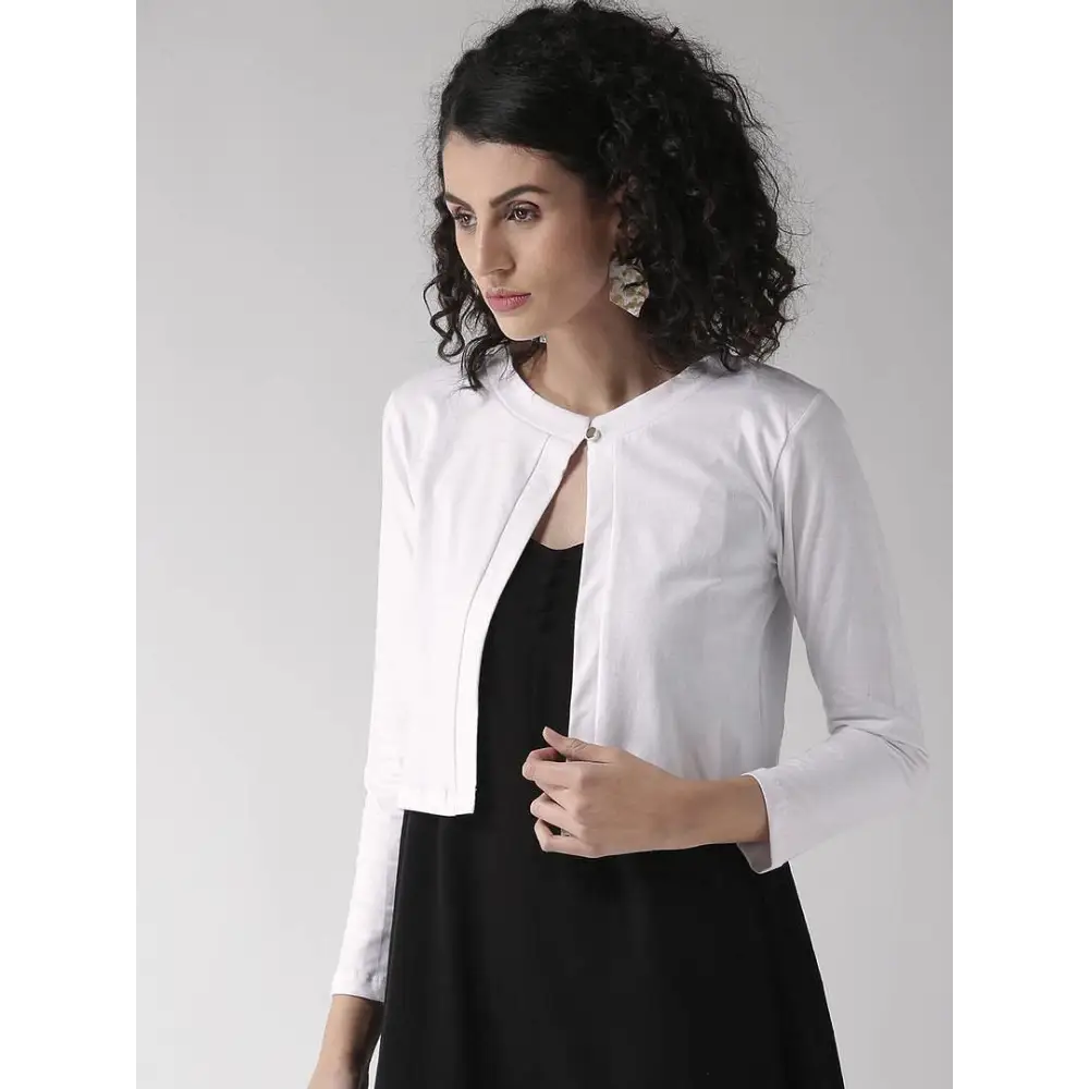 Elegant White Cotton Solid Straight Shrugs For Women 