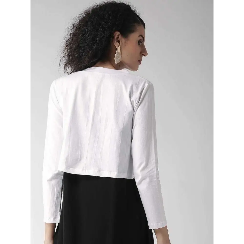 Elegant White Cotton Solid Straight Shrugs For Women 