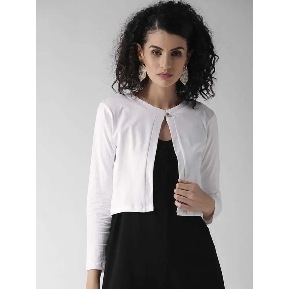 Elegant White Cotton Solid Straight Shrugs For Women 