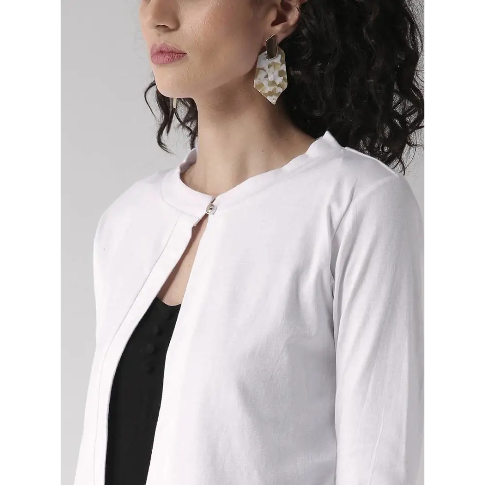 Elegant White Cotton Solid Straight Shrugs For Women 