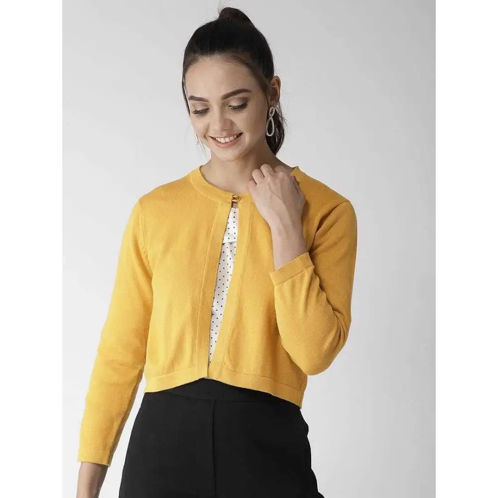 Elegant Yellow Cotton Solid Straight Shrugs For Women 