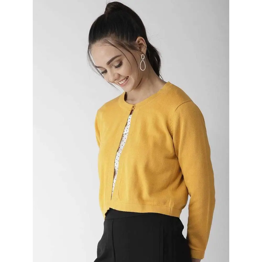 Elegant Yellow Cotton Solid Straight Shrugs For Women 