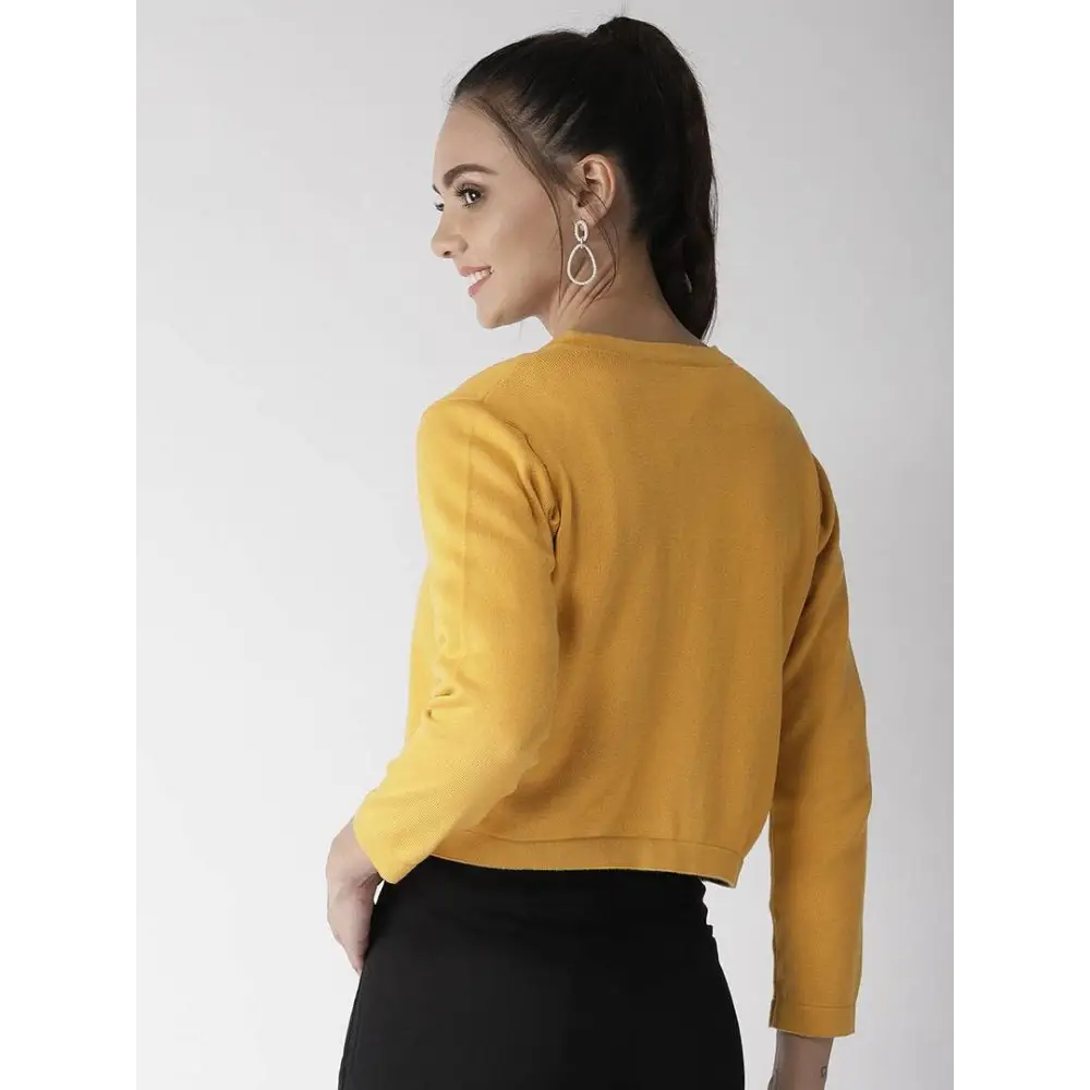 Elegant Yellow Cotton Solid Straight Shrugs For Women 