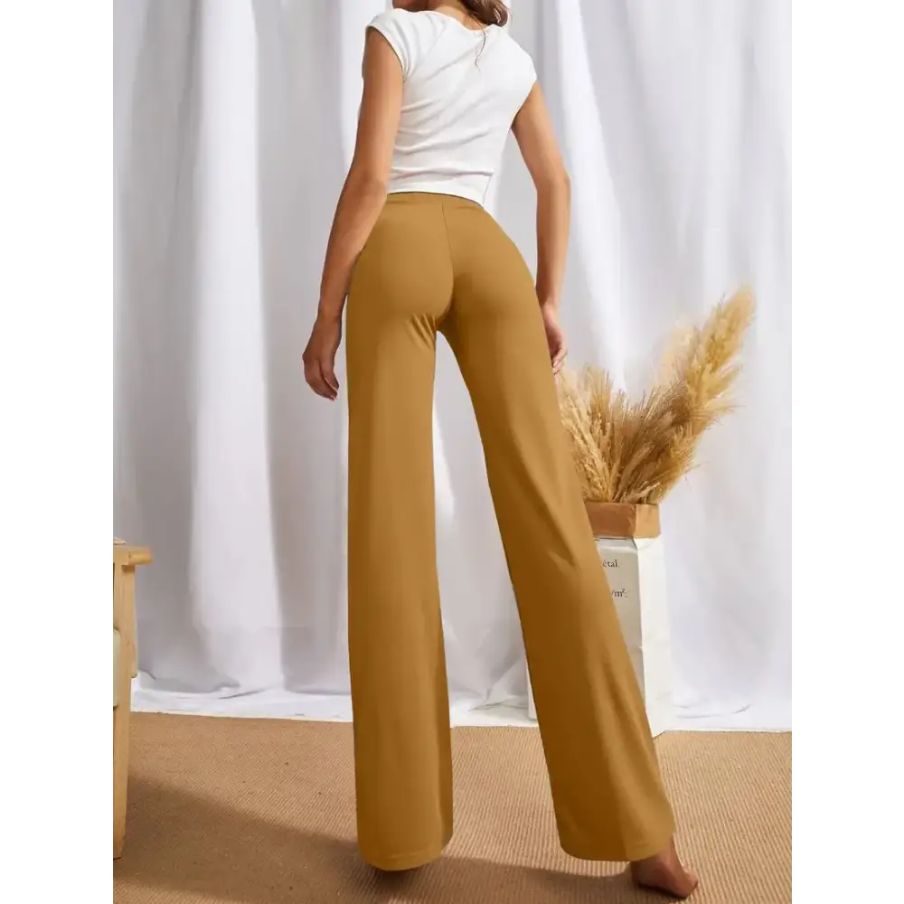 Elegant Yellow Cotton Solid Trousers For Women 