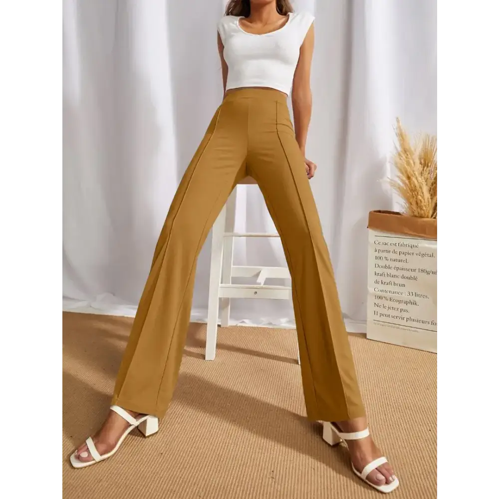 Elegant Yellow Cotton Solid Trousers For Women 