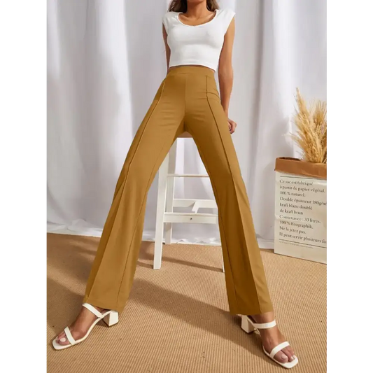 Elegant Yellow Cotton Solid Trousers For Women 